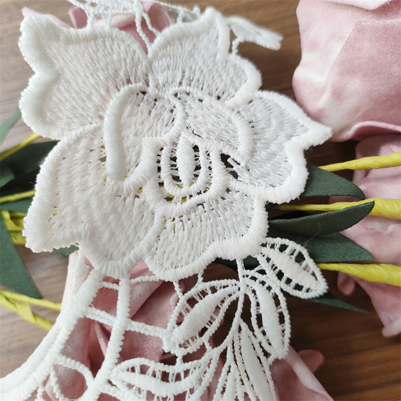 Water Soluble Embroidery Lace Applique, Floral Motif Patch for Wedding Dress Garment Decoration
