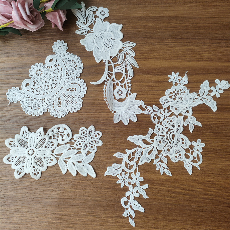Water Soluble Embroidery Lace Applique, Floral Motif Patch for Wedding Dress Garment Decoration