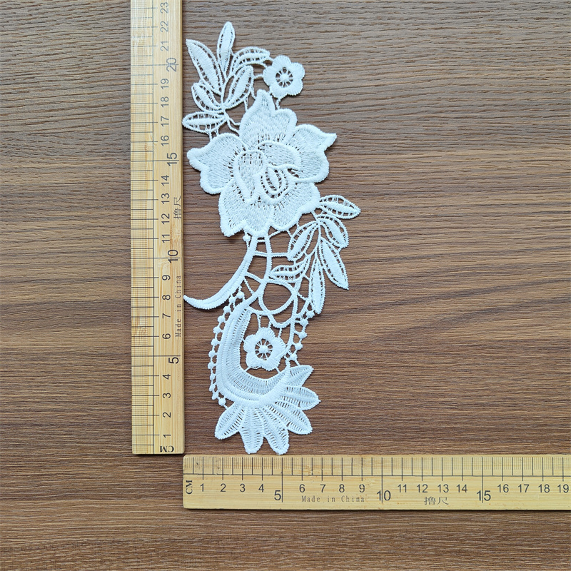 Water Soluble Embroidery Lace Applique, Floral Motif Patch for Wedding Dress Garment Decoration