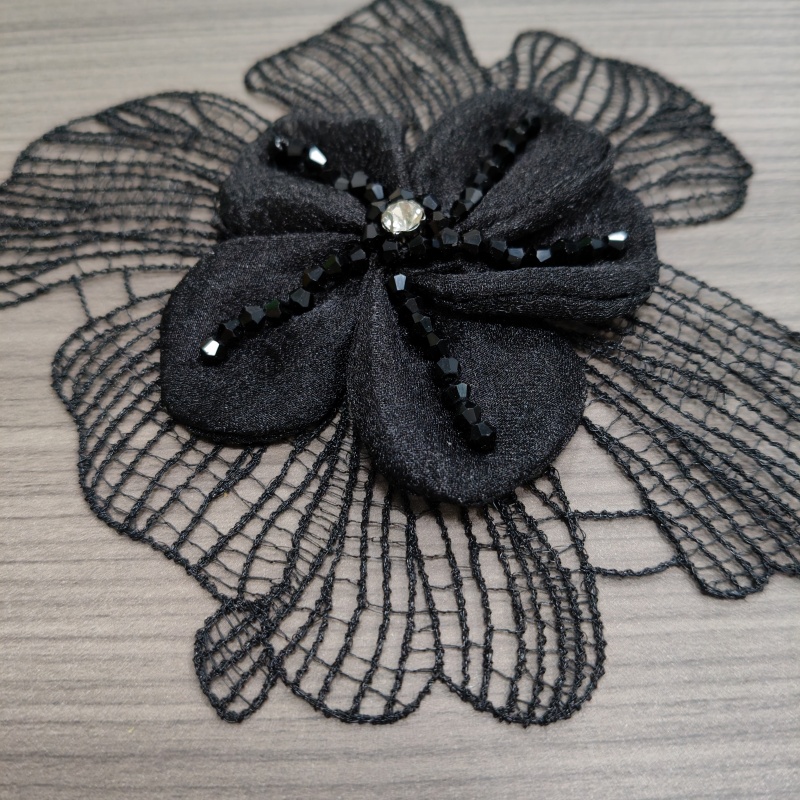 3D Mesh Lace Flower Applique, Rhinestone Embroidered Floral Patch for Dress Decoration