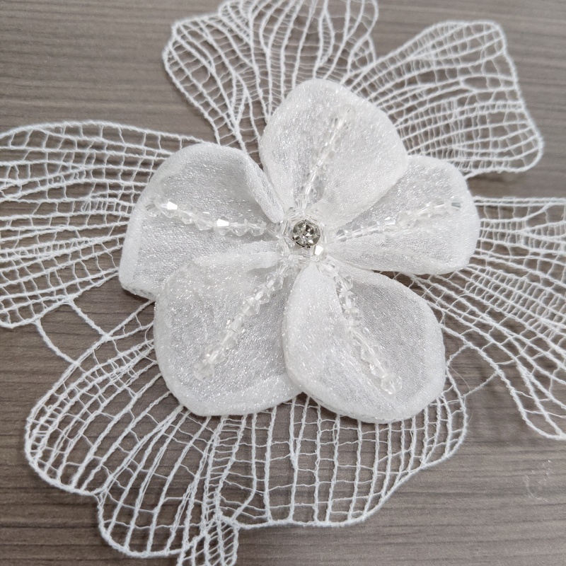 3D Mesh Lace Flower Applique, Rhinestone Embroidered Floral Patch for Dress Decoration