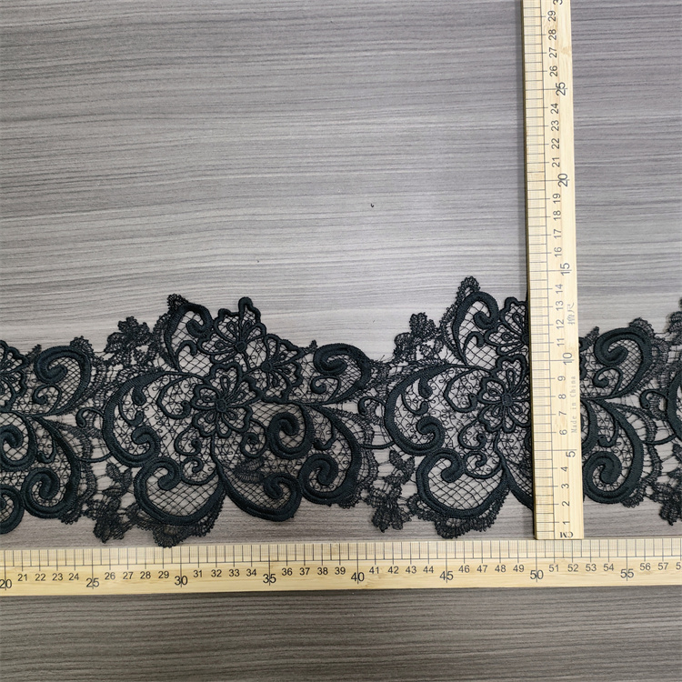 Black & White Milk Thread Embroidery Lace Trim, Floral Water Soluble Lace Border for Wedding Dress G