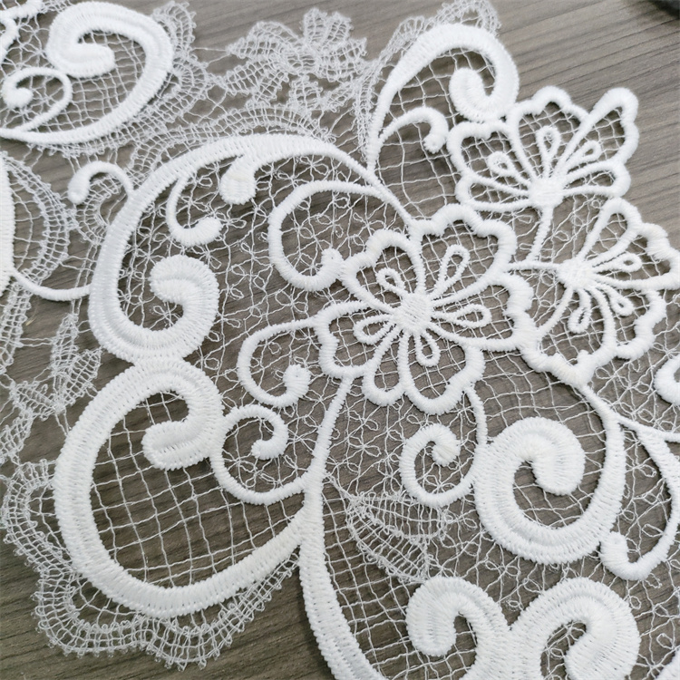 Black & White Milk Thread Embroidery Lace Trim, Floral Water Soluble Lace Border for Wedding Dress G