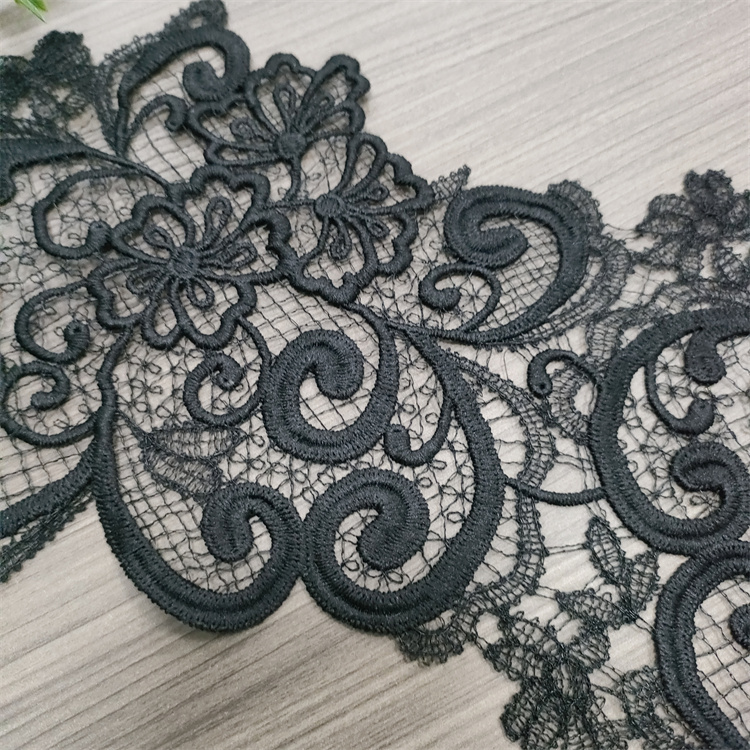 Black & White Milk Thread Embroidery Lace Trim, Floral Water Soluble Lace Border for Wedding Dress G